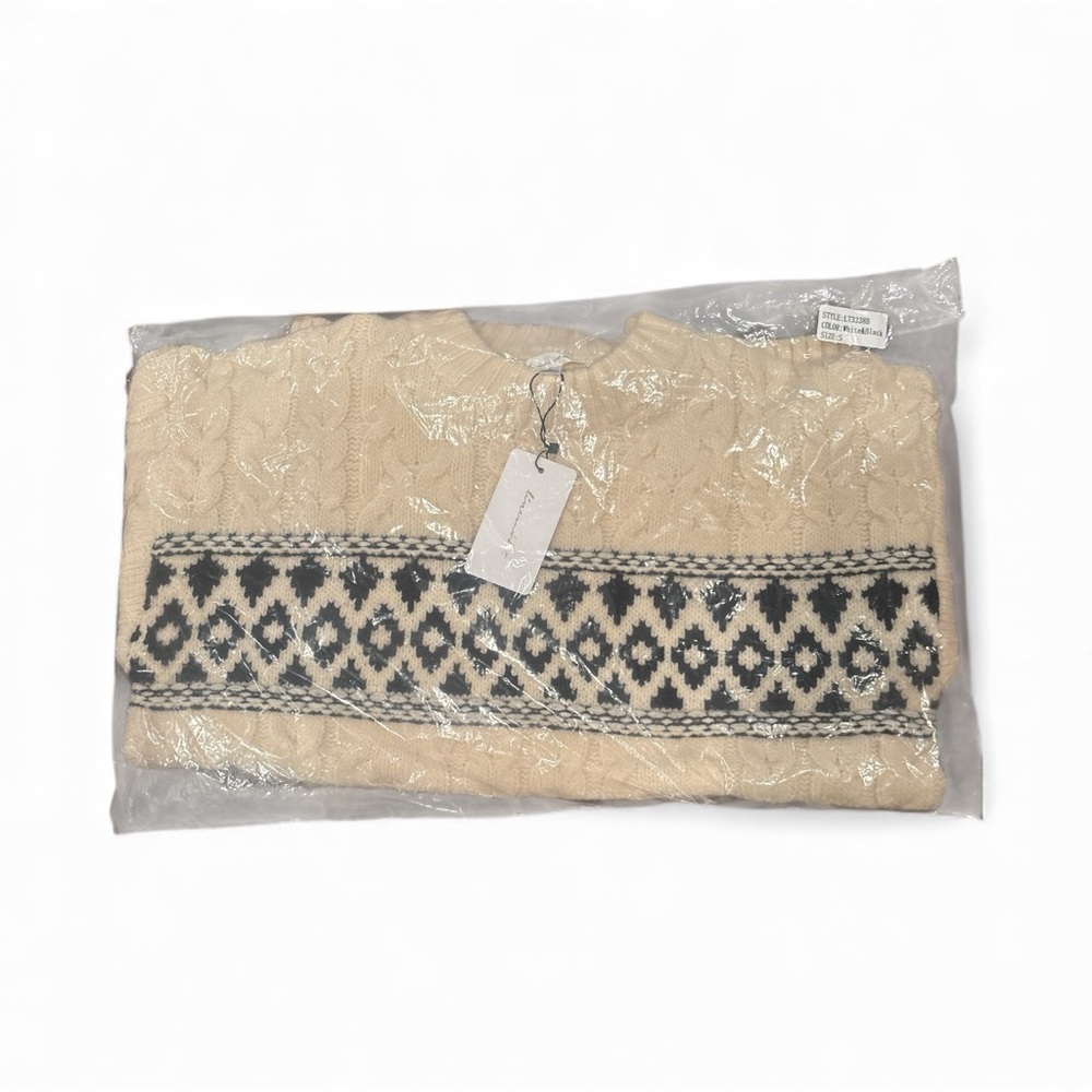 Line & Dot Montana Fair Isle Sweater Ivory Black | Cozy Winter Knit - Picture 3 of 3